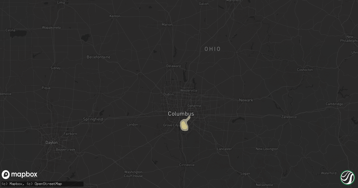 Hail map in Columbus, OH on June 26, 2025