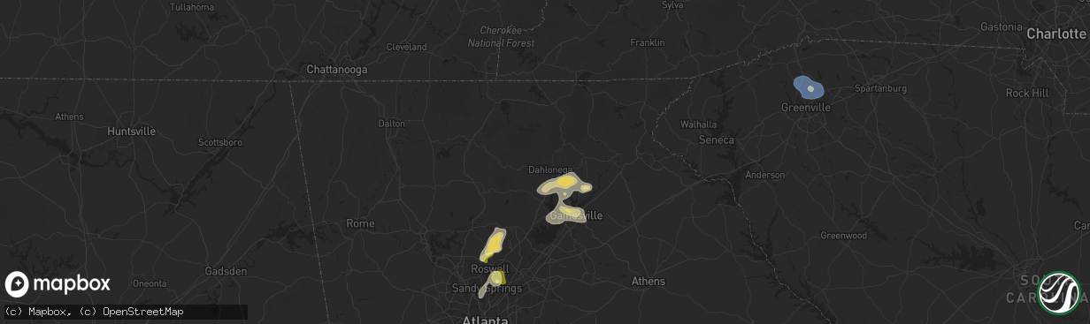 Hail map in Dahlonega, GA on June 26, 2025