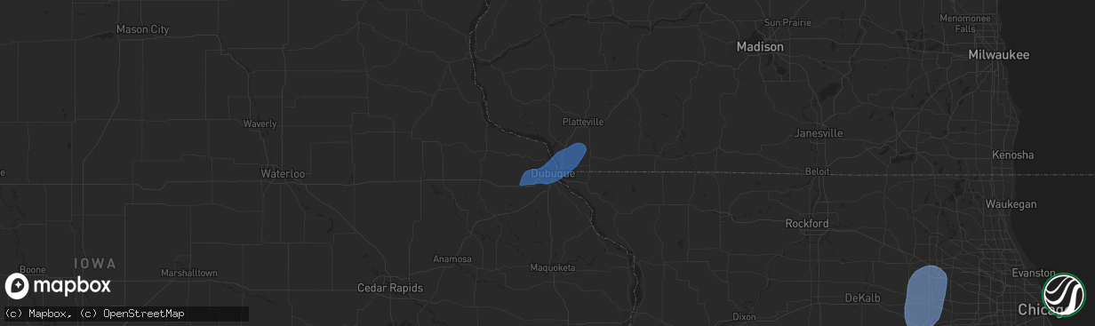 Hail map in Dubuque, IA on June 26, 2025