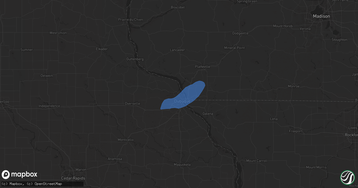 Hail map in Dubuque, IA on June 26, 2025
