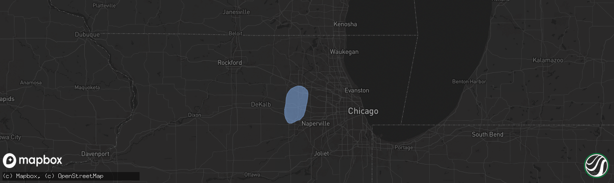 Hail map in Elgin, IL on June 26, 2025