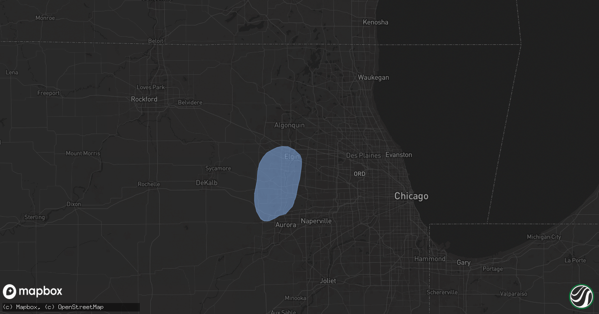 Hail map in Elgin, IL on June 26, 2025