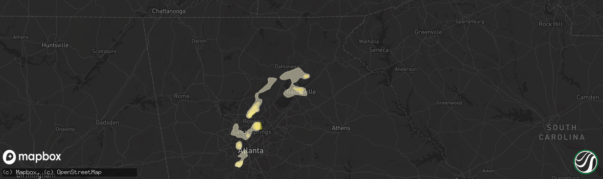 Hail map in Gainesville, GA on June 26, 2025