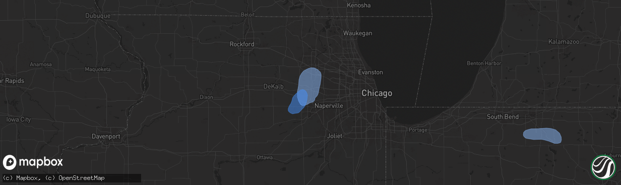 Hail map in Geneva, IL on June 26, 2025