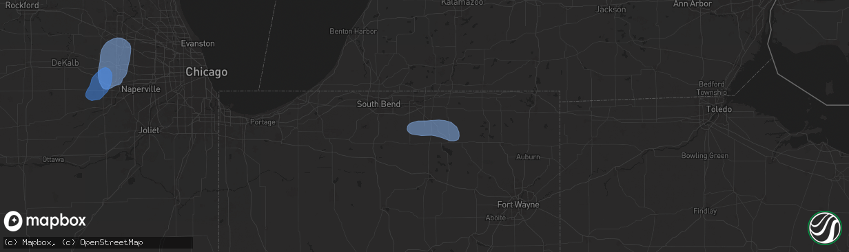 Hail map in Goshen, IN on June 26, 2025