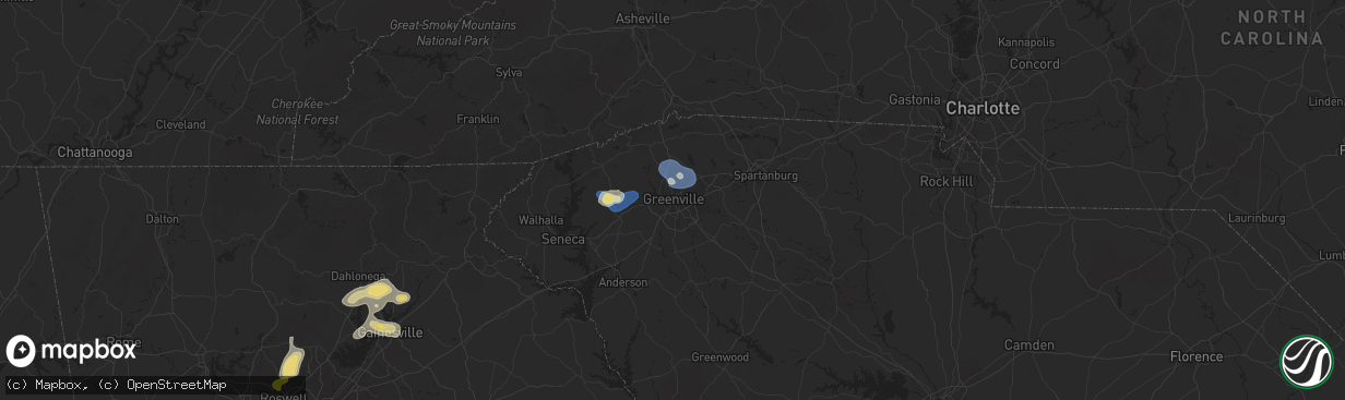 Hail map in Greenville, SC on June 26, 2025