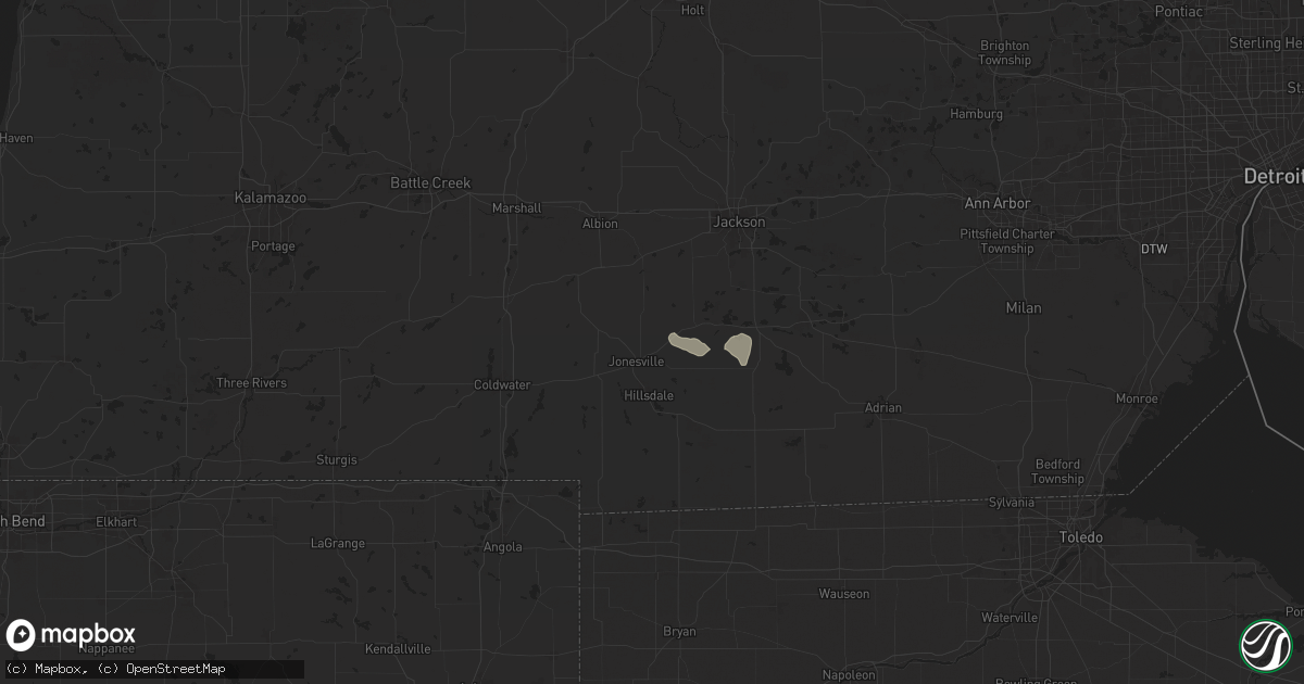 Hail map in Jonesville, MI on June 26, 2025