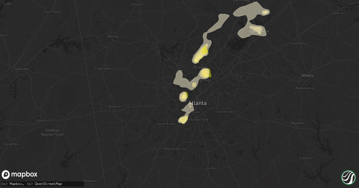 Hail map in Mableton, GA on June 26, 2025