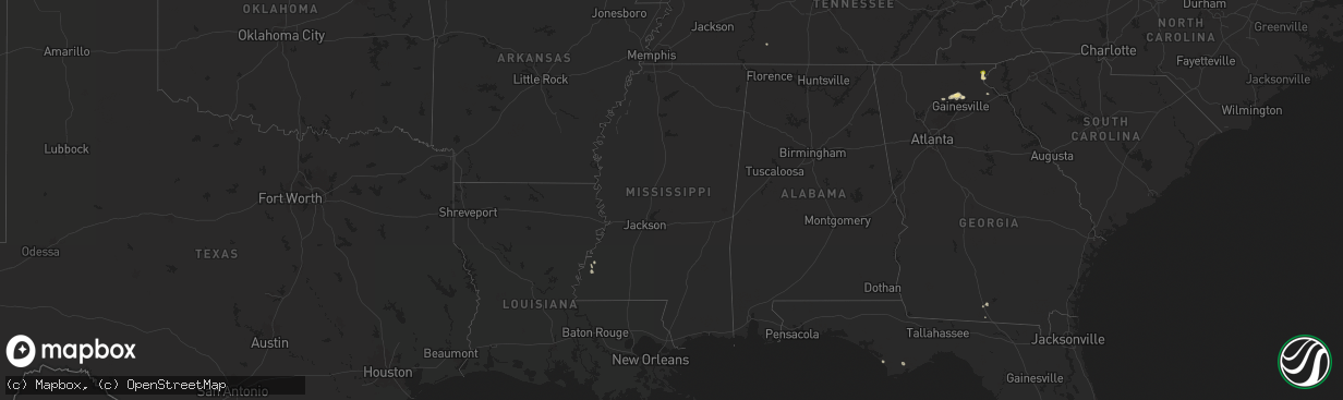 Hail map in Mississippi on June 26, 2025