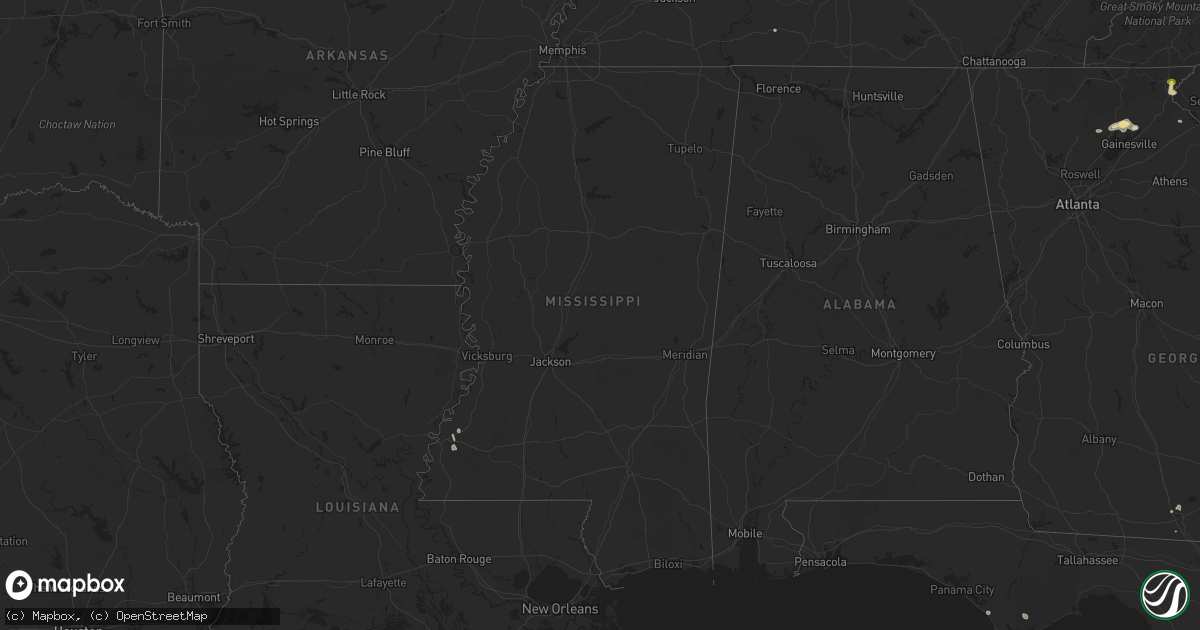 Hail map in Mississippi on June 26, 2025