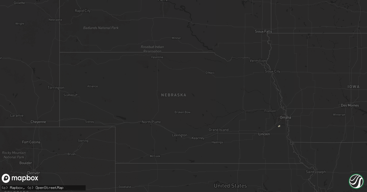 Hail map in Nebraska on June 26, 2025