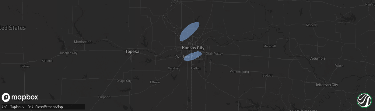 Hail map in Overland Park, KS on June 26, 2025