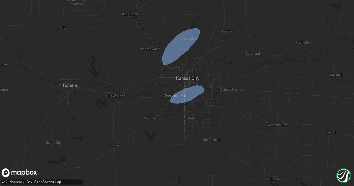Hail map in Overland Park, KS on June 26, 2025