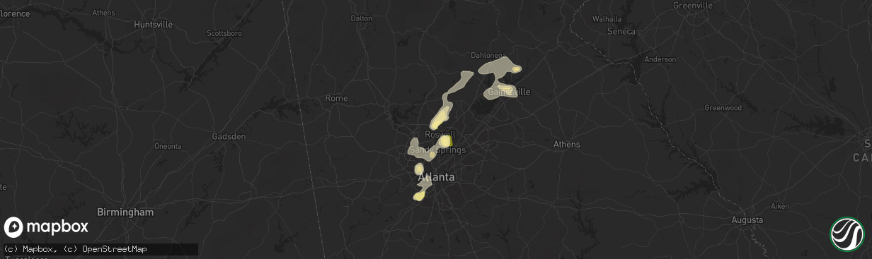 Hail map in Roswell, GA on June 26, 2025