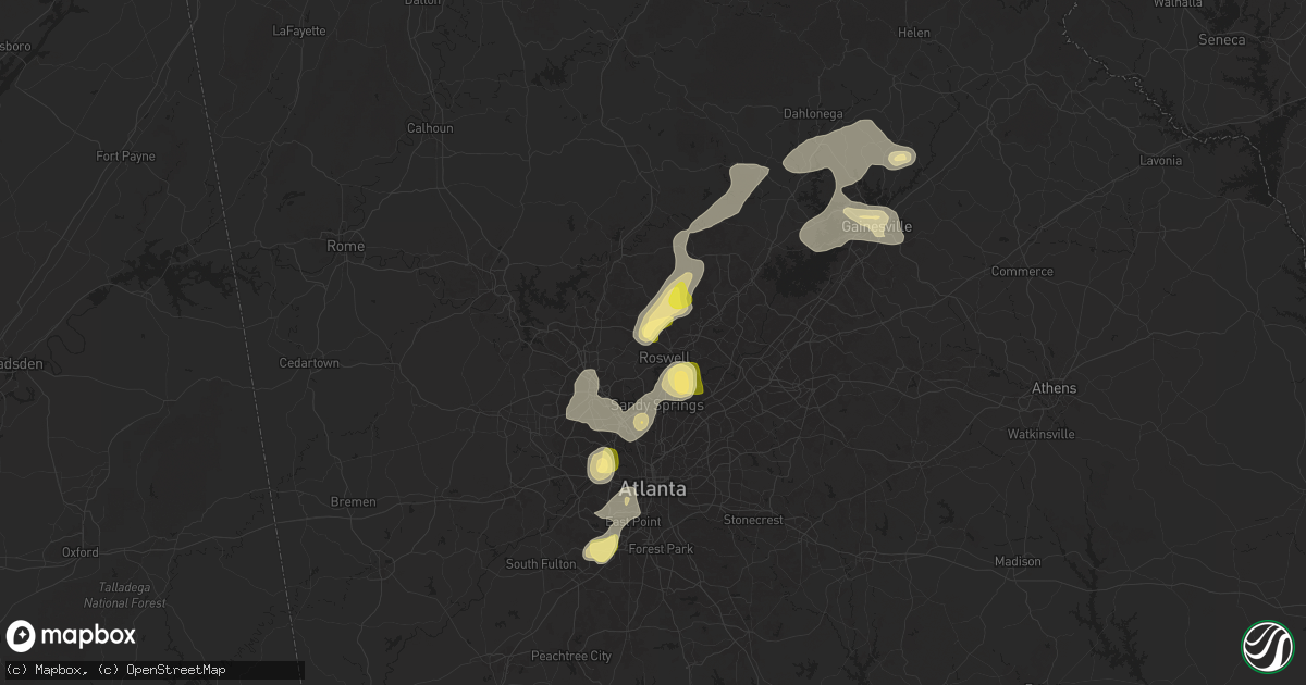 Hail map in Roswell, GA on June 26, 2025