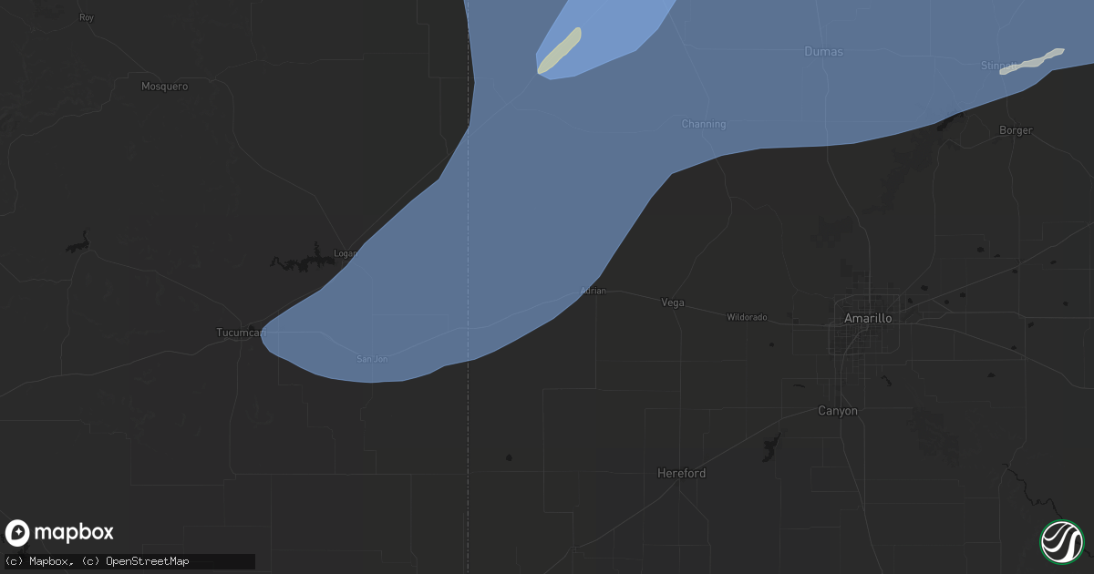 Hail map in Adrian, TX on June 26, 2026