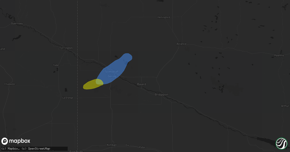 Hail map in Bayard, NE on June 26, 2026