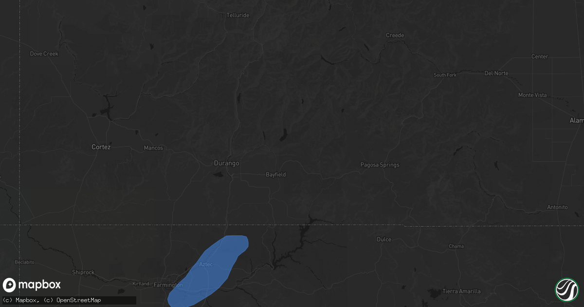 Hail map in Bayfield, CO on June 26, 2026