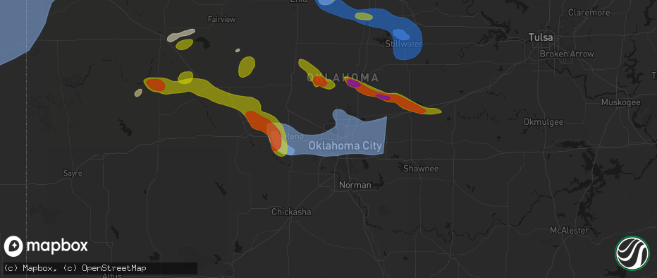 Hail map in Bethany, OK on June 26, 2026