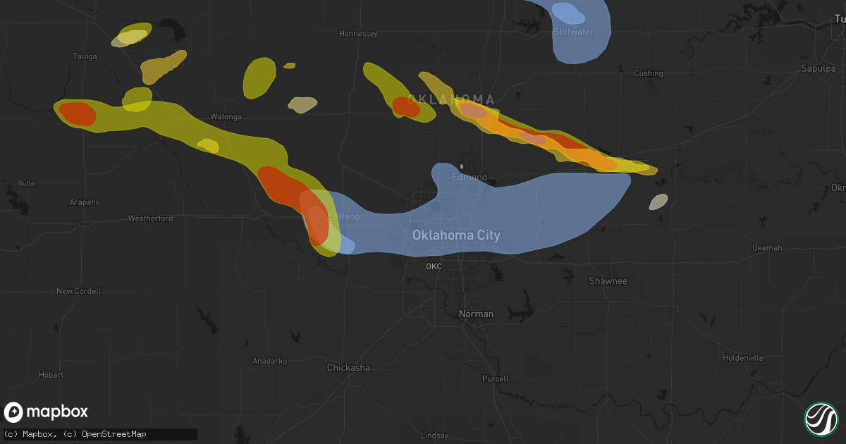 Hail map in Bethany, OK on June 26, 2026