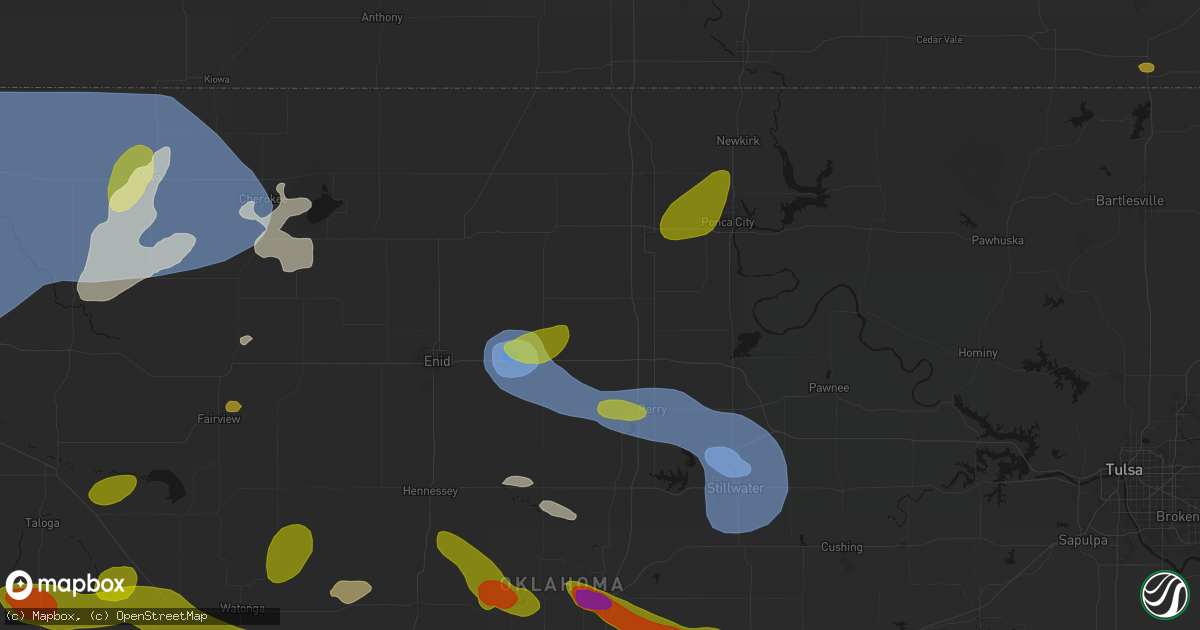 Hail map in Billings, OK on June 26, 2026