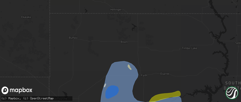 Hail map in Bison, SD on June 26, 2026