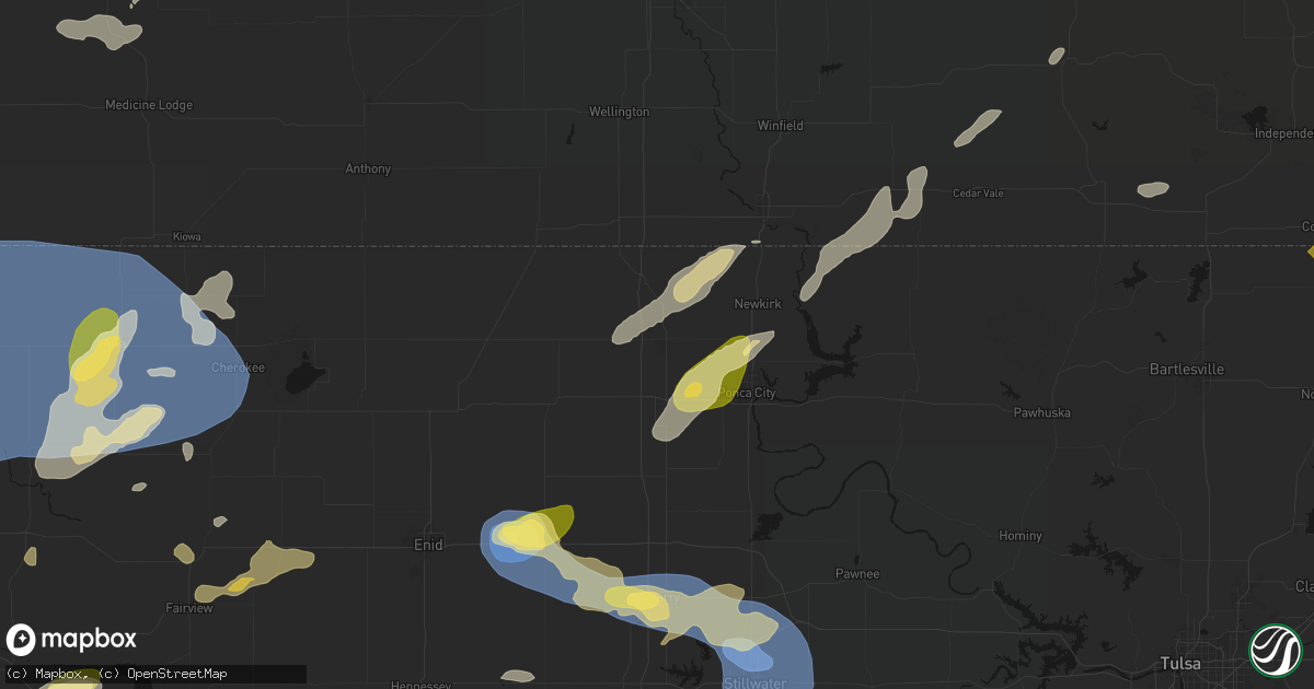 Hail map in Blackwell, OK on June 26, 2026
