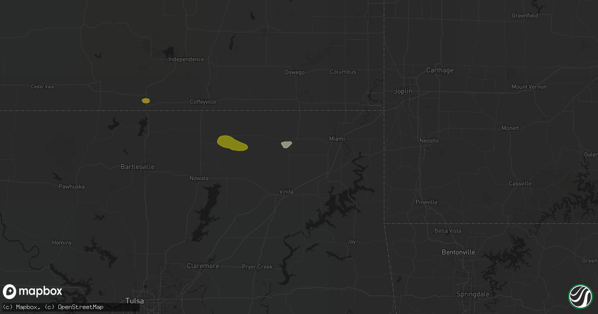 Hail map in Bluejacket, OK on June 26, 2026