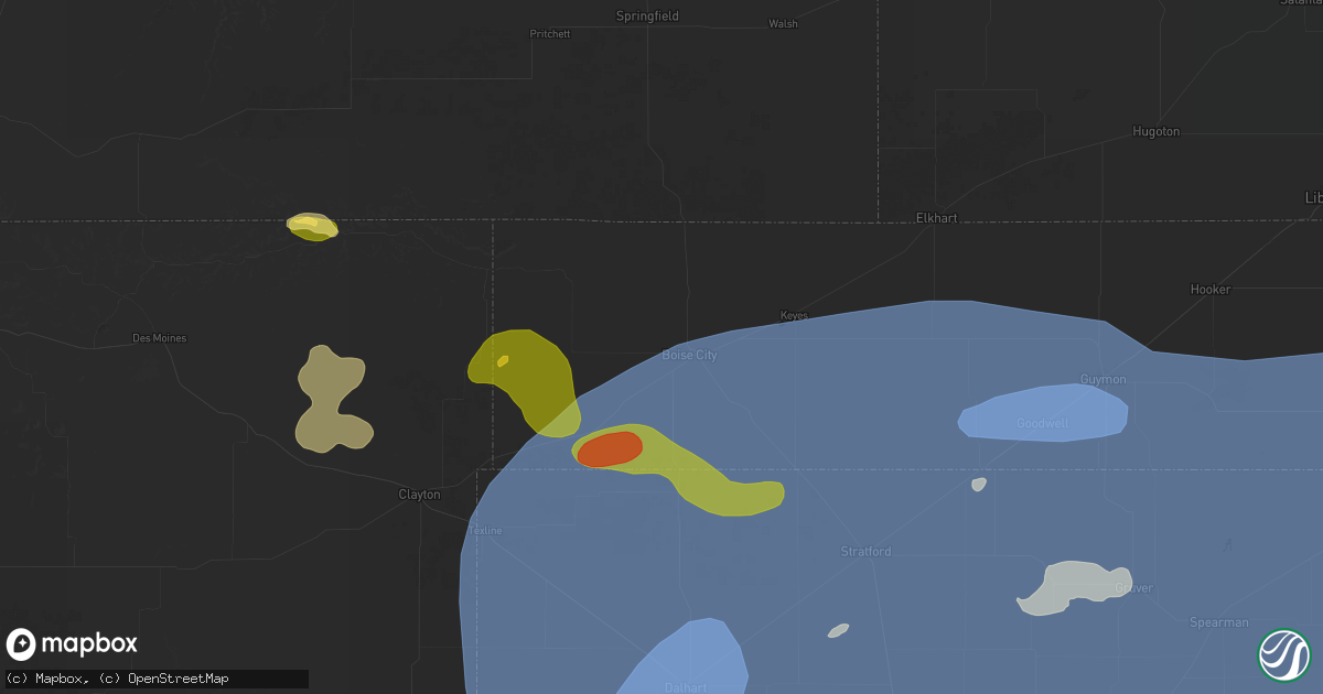 Hail map in Boise City, OK on June 26, 2026