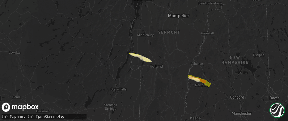 Hail map in Bomoseen, VT on June 26, 2026