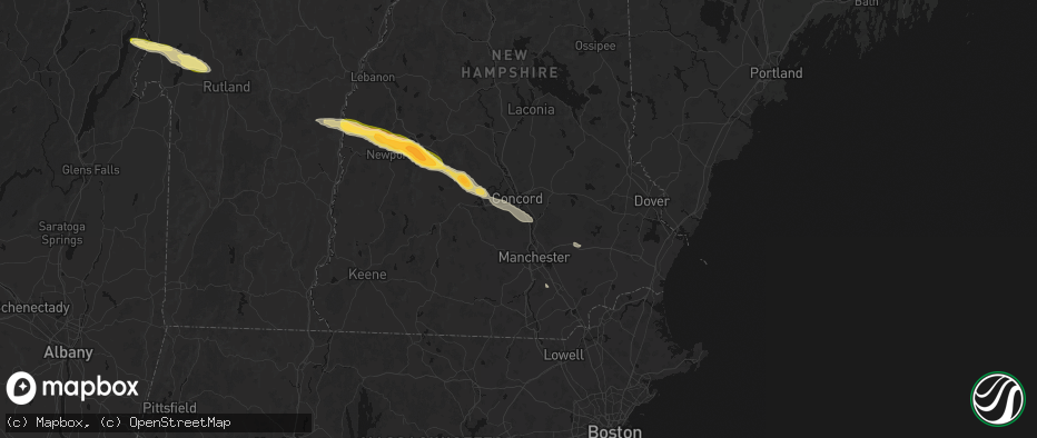 Hail map in Bow, NH on June 26, 2026