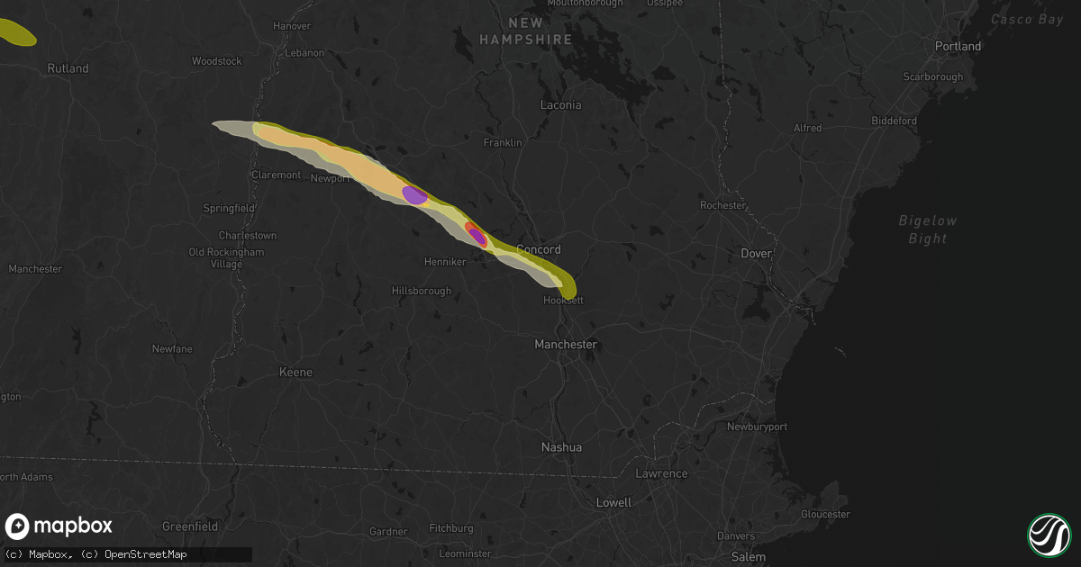 Hail map in Bow, NH on June 26, 2026
