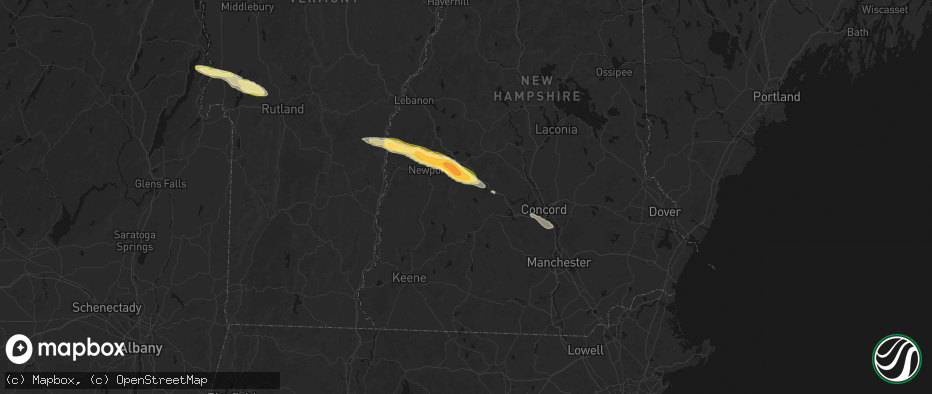Hail map in Bradford, NH on June 26, 2026