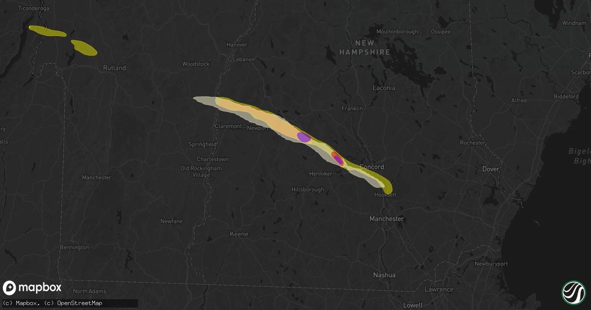 Hail map in Bradford, NH on June 26, 2026