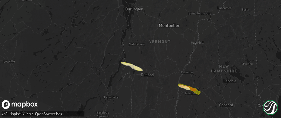 Hail map in Brandon, VT on June 26, 2026