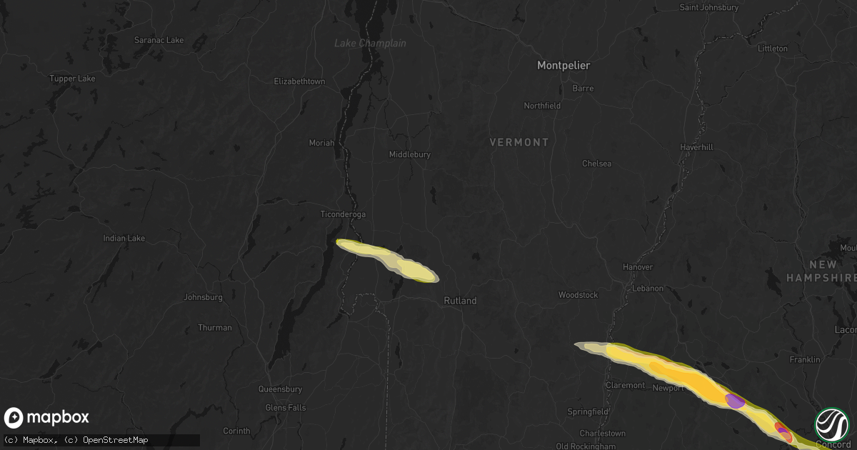 Hail map in Brandon, VT on June 26, 2026
