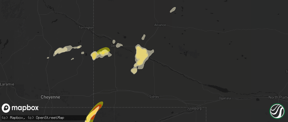Hail map in Bridgeport, NE on June 26, 2026