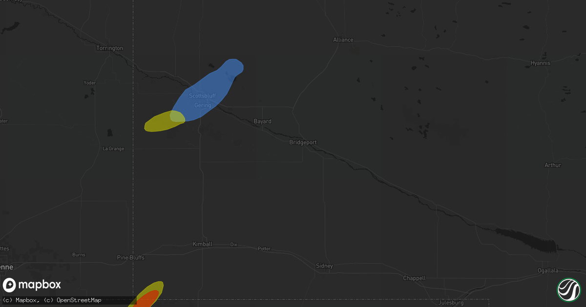 Hail map in Bridgeport, NE on June 26, 2026