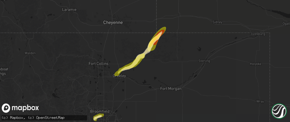Hail map in Briggsdale, CO on June 26, 2026