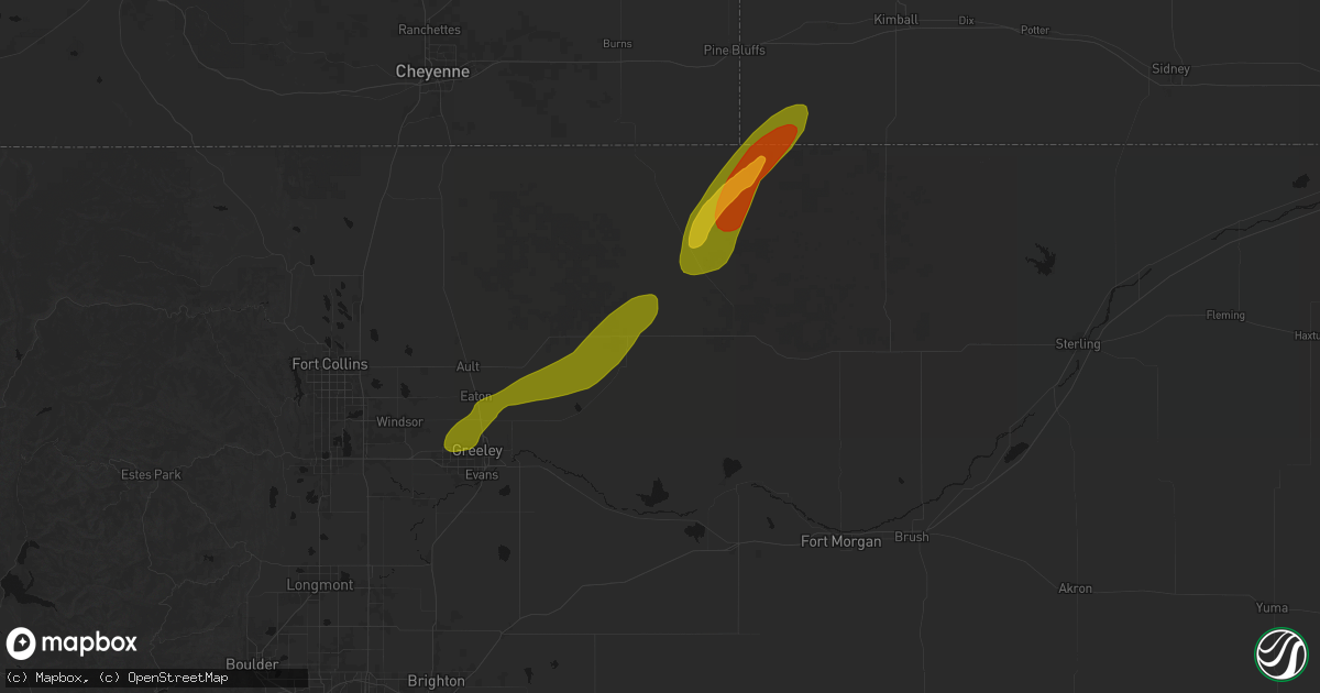 Hail map in Briggsdale, CO on June 26, 2026