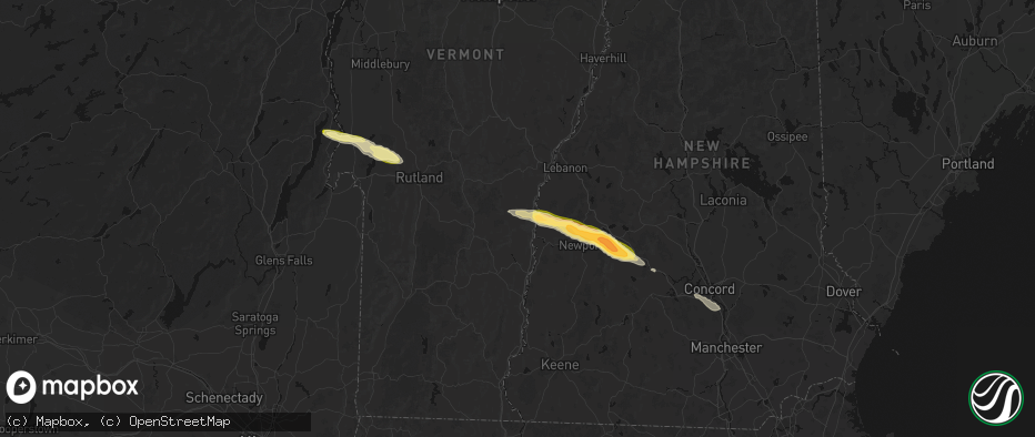 Hail map in Brownsville, VT on June 26, 2026