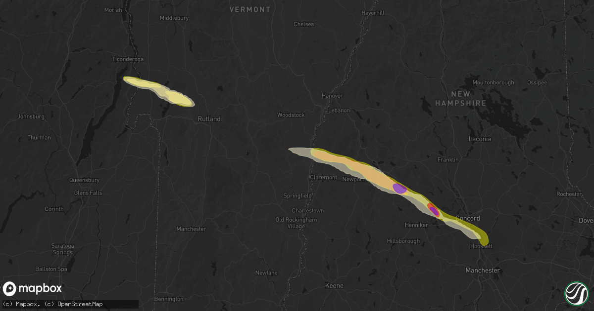 Hail map in Brownsville, VT on June 26, 2026