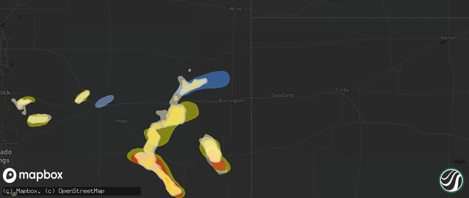 Hail map in Burlington, CO on June 26, 2026