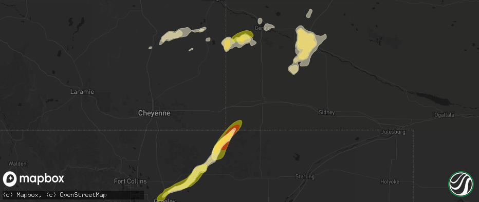 Hail map in Bushnell, NE on June 26, 2026