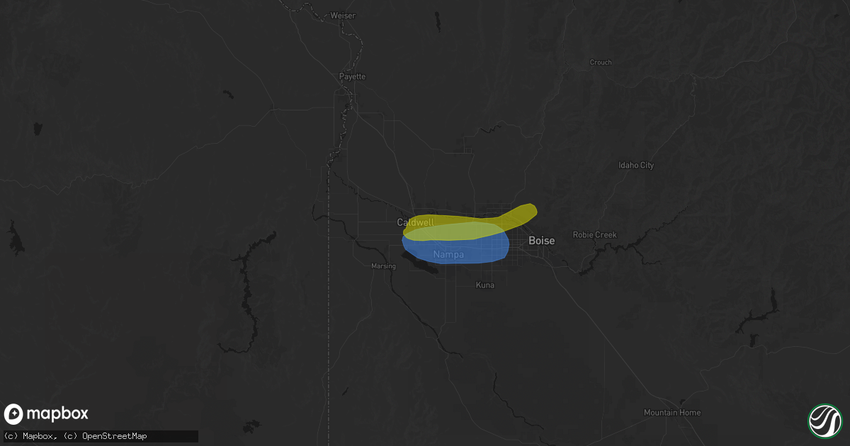 Hail map in Caldwell, ID on June 26, 2026