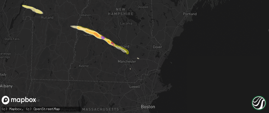 Hail map in Candia, NH on June 26, 2026