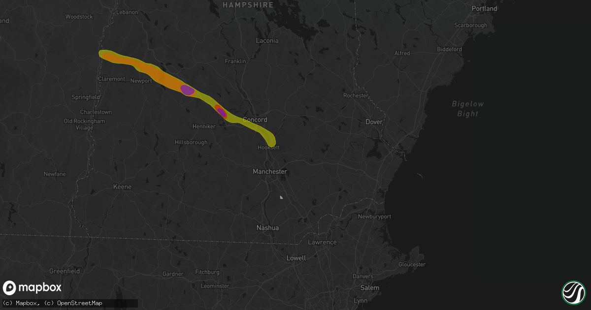 Hail map in Candia, NH on June 26, 2026