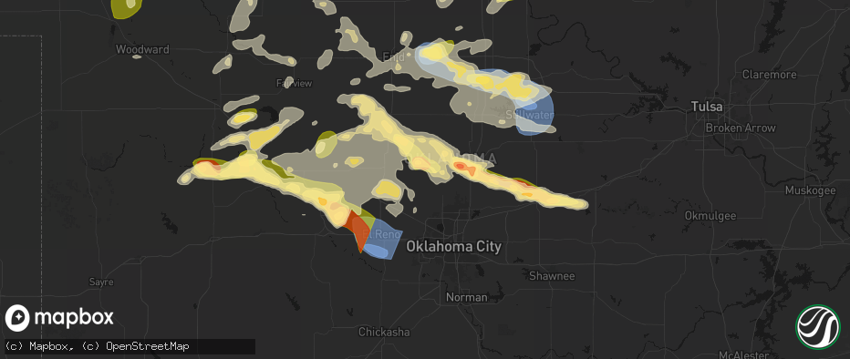 Hail map in Cashion, OK on June 26, 2026