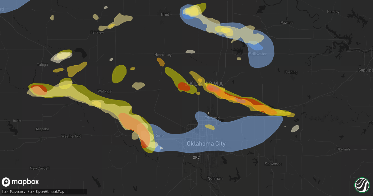 Hail map in Cashion, OK on June 26, 2026