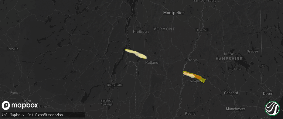 Hail map in Castleton, VT on June 26, 2026
